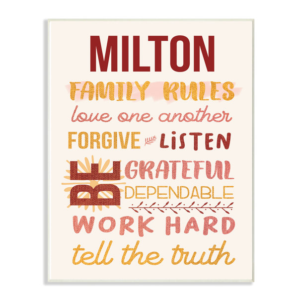 Winston Porter " Family Rules Love Listen Work Hard Red Typography